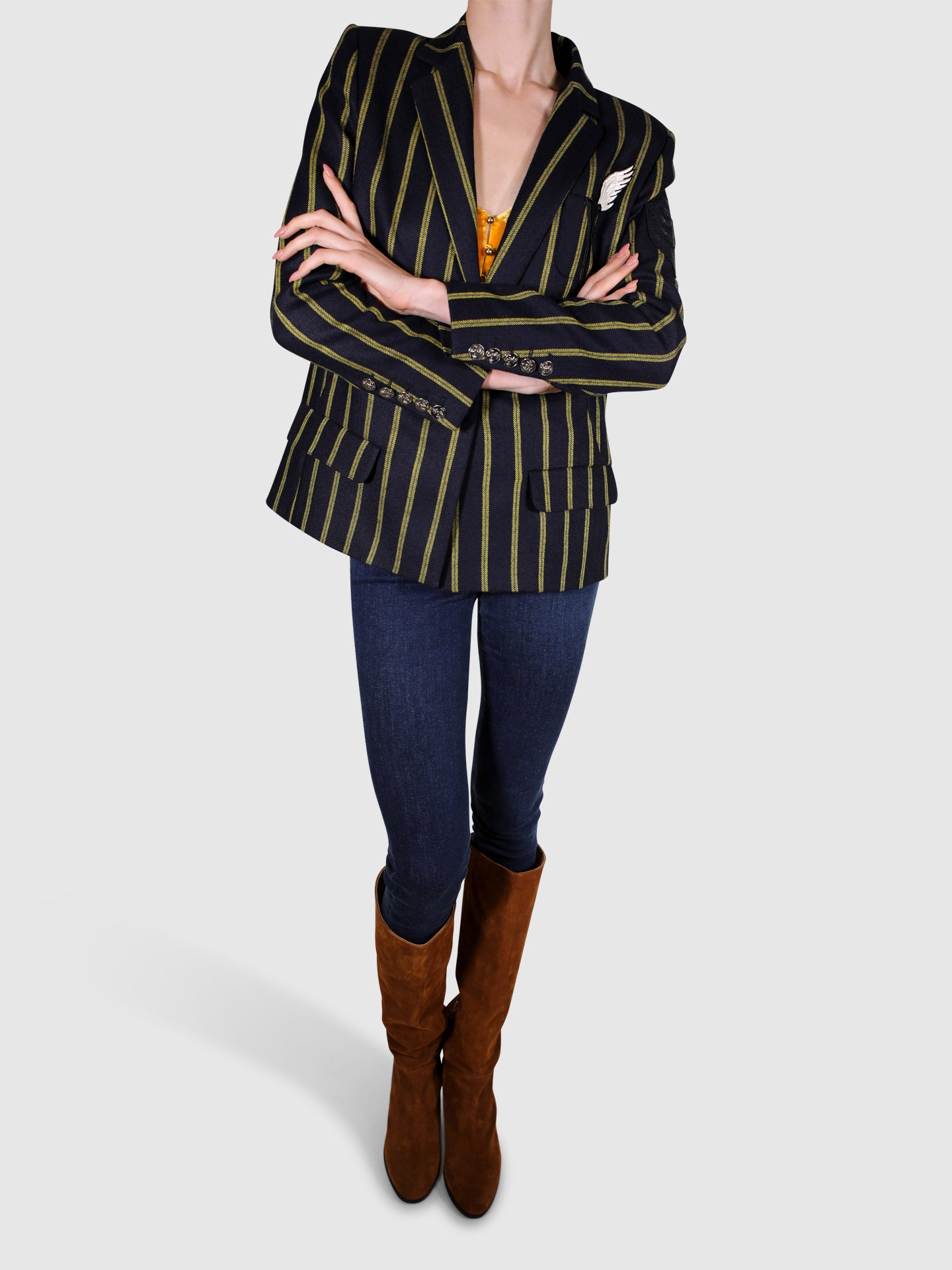 Irfe Yellow Stripe Blue Blazer