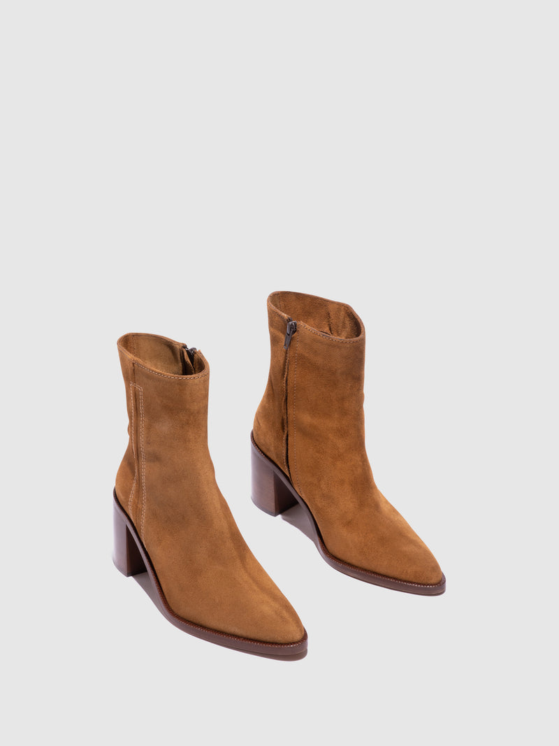 Foreva Camel Zip Up Ankle Boots