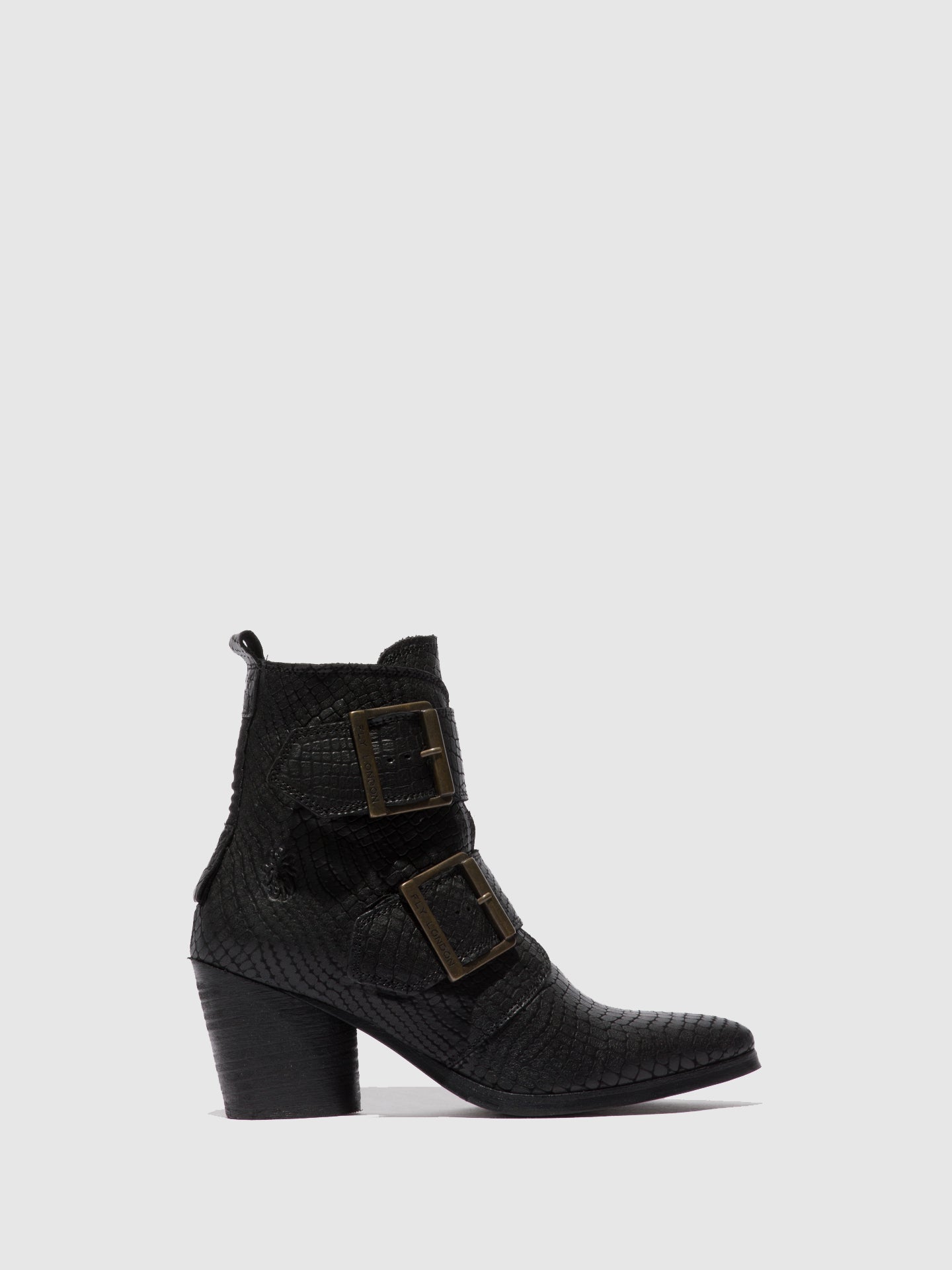 Fly London Buckle Ankle Boots ARIA827FLY CROCO BLACK