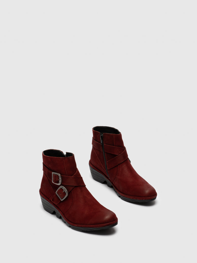 Fly London Red Buckle Ankle Boots