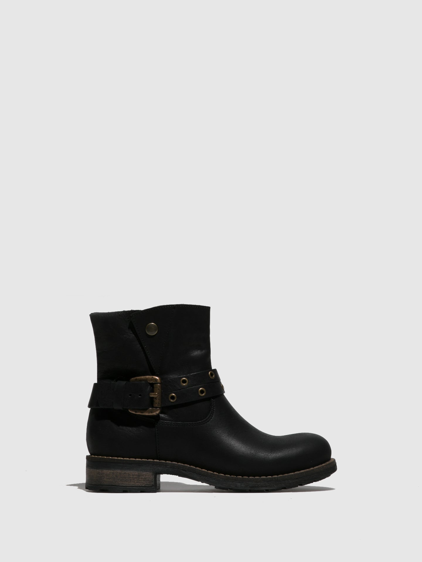 Fungi Black Buckle Ankle Boots